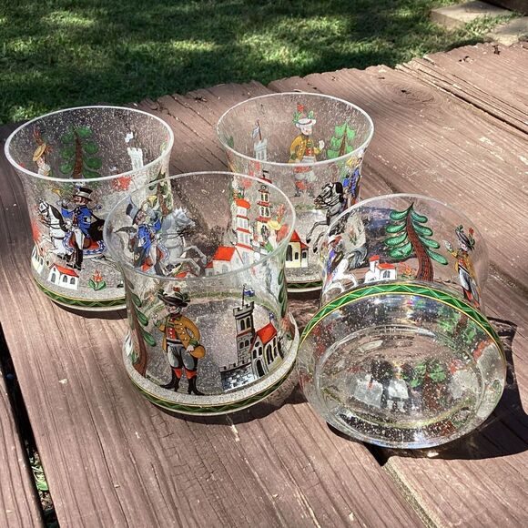 Vintage Bavarian Village Enamel Rocks Glasses Set of 4, Mid-Century - Picture 4 of 6